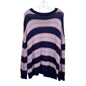 Chicsoul Women Striped Knit Sweater Long Sleeve Blue/Multi Size 2XL